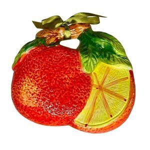 VINTAGE CERAMIC ORANGE FRUIT WALL HANGING WITH RIBBON TIE